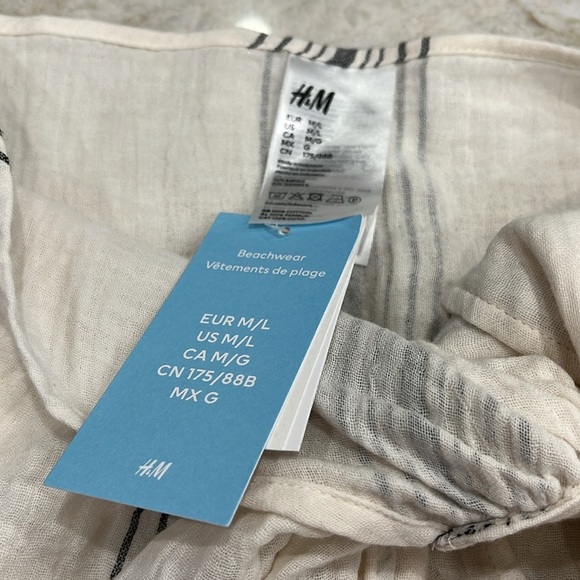 NEW H&M Cotton Wrapover Sarong | Cream‎ & Black Striped | M/L - Picture 8 of 13